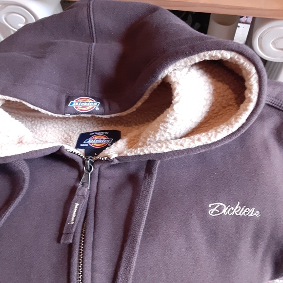 DICKIES Script Embroidered Full Zip Hvy Fleece Lined Hooded Jacket Size Large - Picture 7 of 10